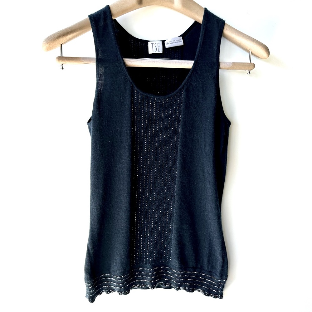 TSE Beaded Cashmere Top, Dark blue, size M